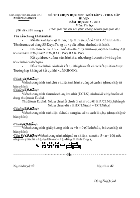 Đề thi chọn học sinh giỏi lơp 9 - THCS câp huyên năm học 2015 - 2016 môn Tin Hoc